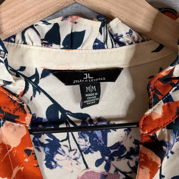 Jules & Leopold‎ Womens Top Size M Semi Sheer Floral Long Sleeve V Neck Blouse - Picture 4 of 6